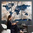 Rustic World Map Canvas Print | Framed Wall Art for Couples