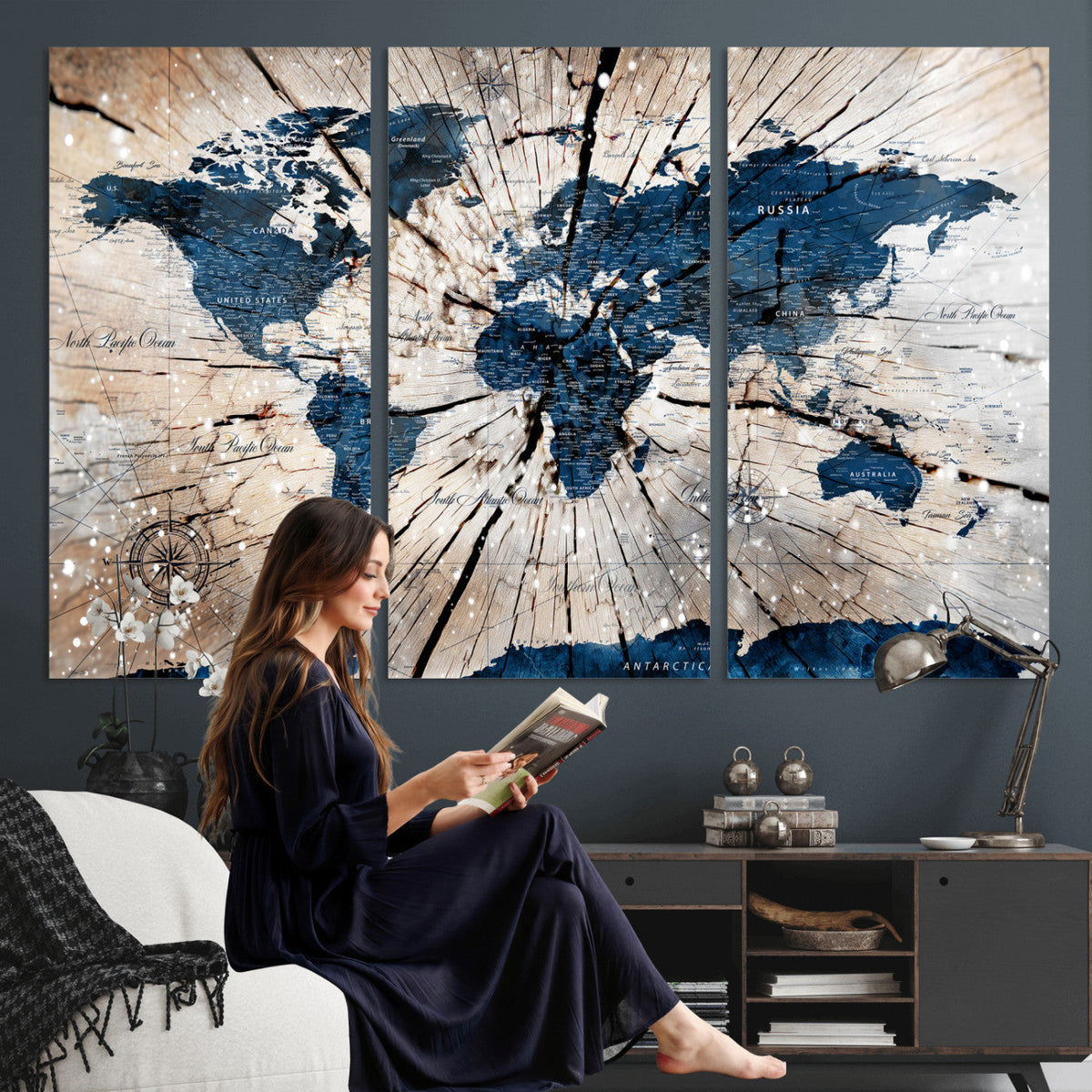 Rustic World Map Canvas Print | Framed Wall Art for Couples