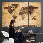 Modern Red and Gray World Map Canvas Print | Framed Wall Art