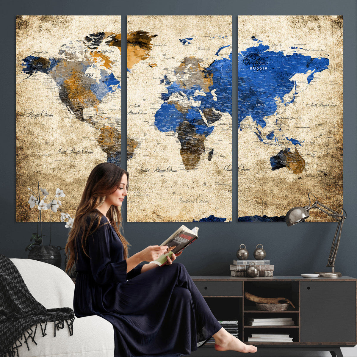 World Map Canvas Print | Colorful Abstract Travel Map, Framed Wall Art