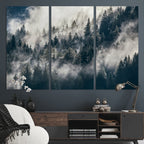 Foggy Mountain Forest Canvas Print, Misty Pine Trees Nature Wall Art