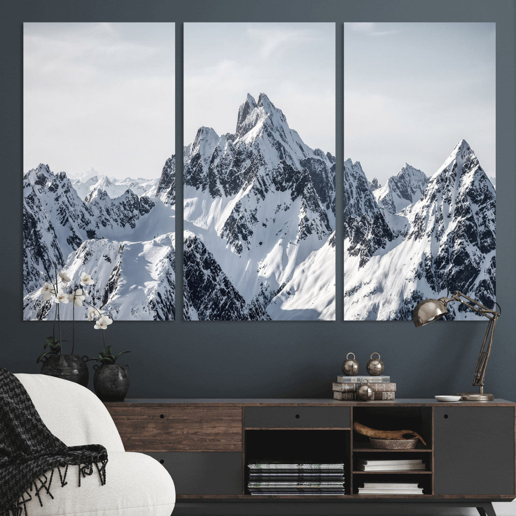 Snowy Mountain Range Canvas Print, Alpine Peaks Landscape Wall Art