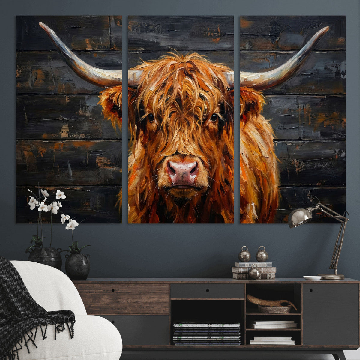 Highland Cow Wall Art Canvas Print, Rustic Farm Animal