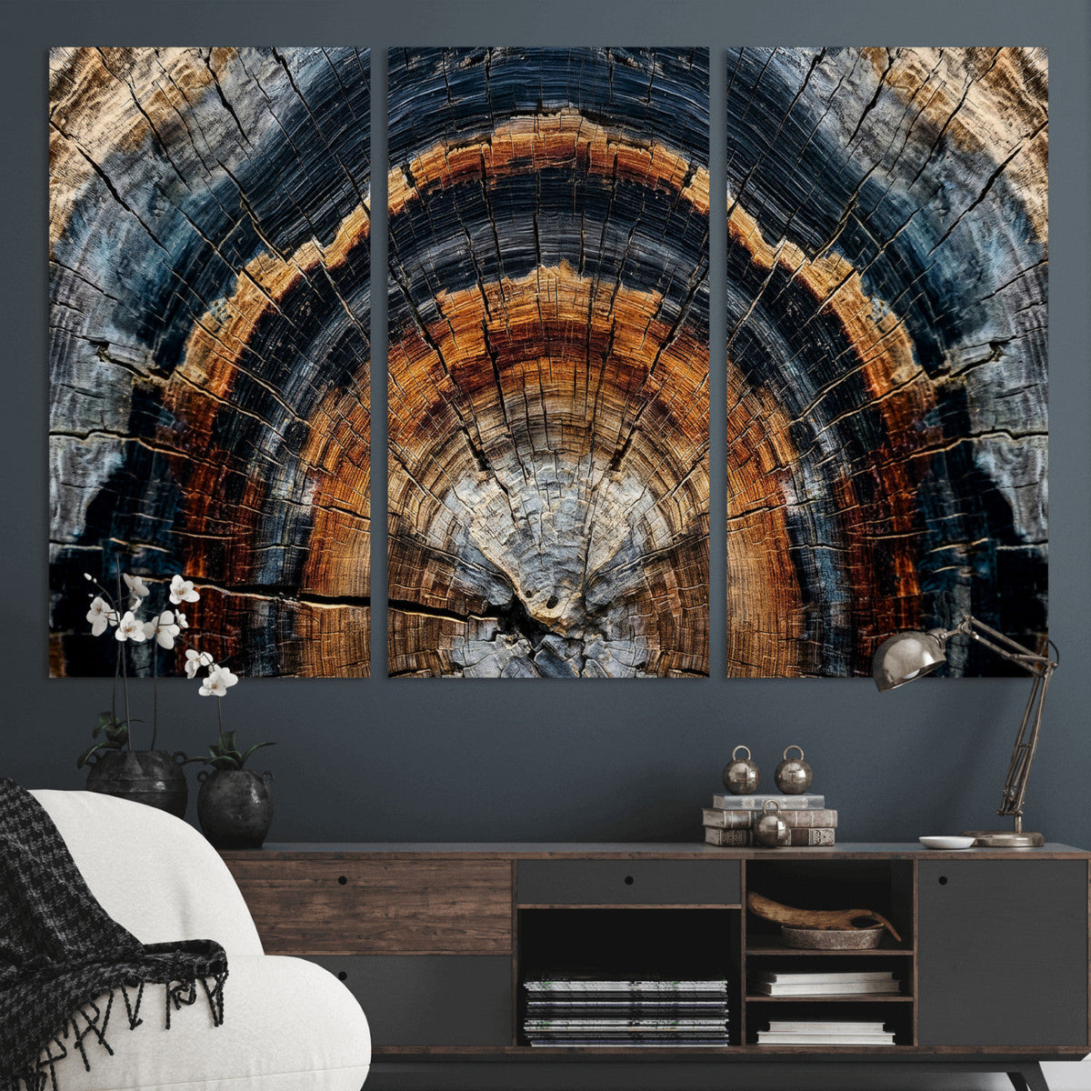 Abstract Wood Grain Canvas Print, Tree Ring Pattern Wall Art, Extra Large Living Room Wall Decor