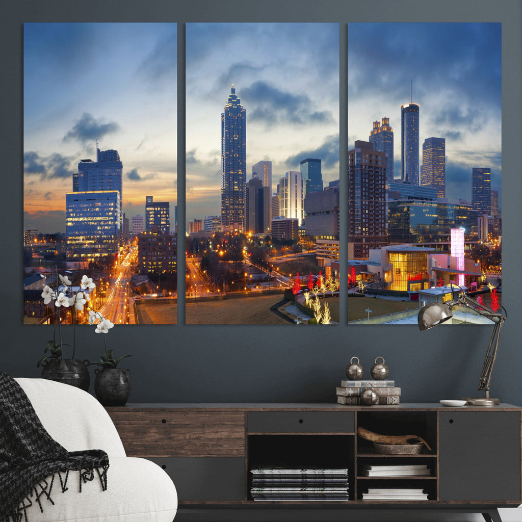 Atlanta Skyline Wall Art Canvas Print, Atlanta Downtown Night Cityscape