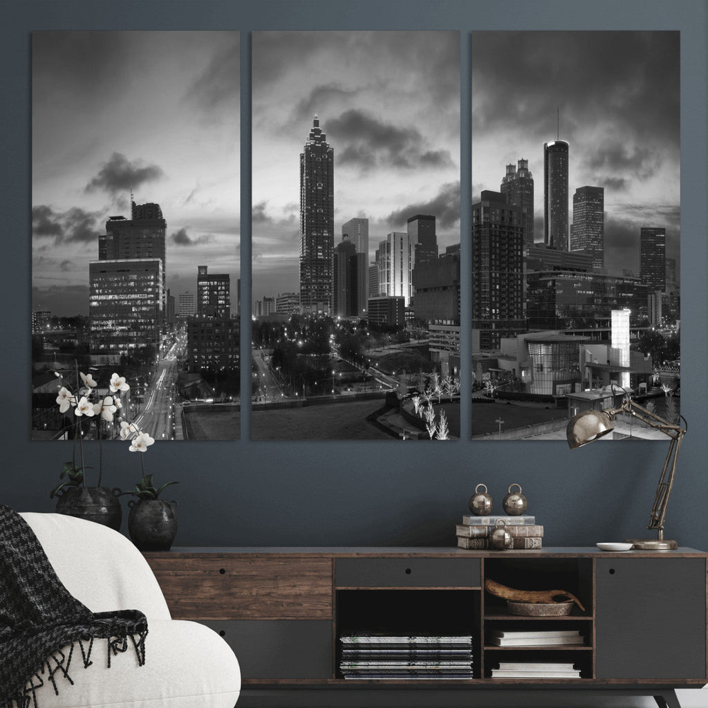 Atlanta Skyline Wall Art Canvas Print, Atlanta Downtown Night Cityscape