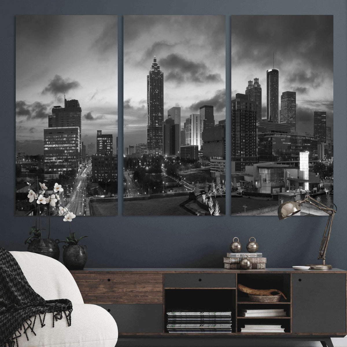 Atlanta Skyline Wall Art Canvas Print, Atlanta Downtown Night Cityscape
