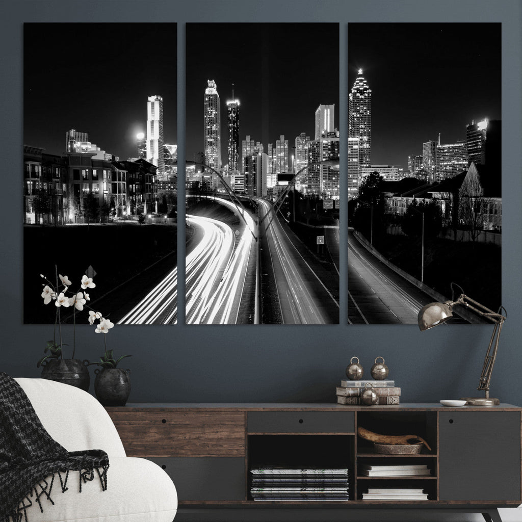 Atlanta Skyline Wall Art Canvas Print, Atlanta Downtown Night Cityscape