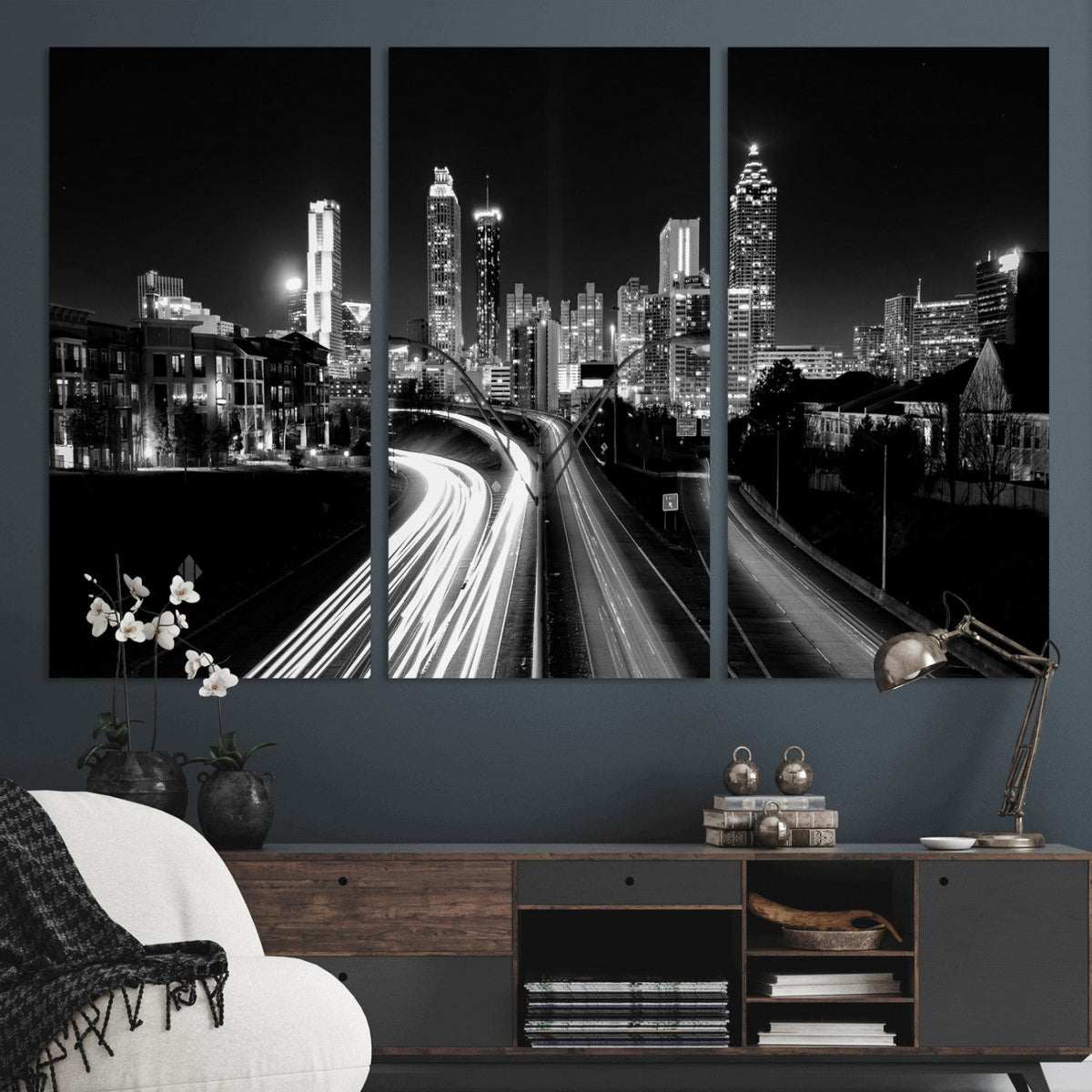 Atlanta Skyline Wall Art Canvas Print, Atlanta Downtown Night Cityscape