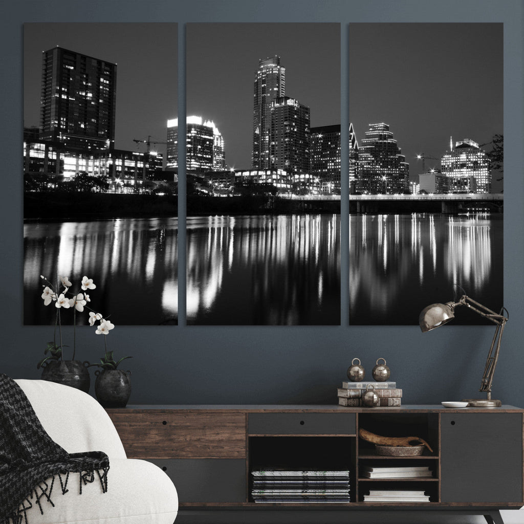 Austin Skyline Wall Art Canvas Print, Austin Downtown Night Cityscape