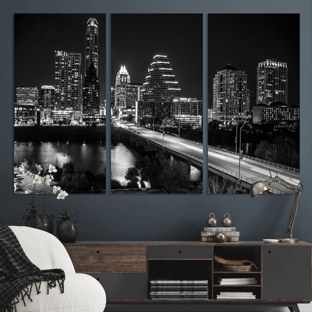 Austin Skyline Wall Art Canvas Print, Austin Downtown Night Cityscape