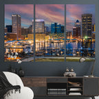 Baltimore Skyline Wall Art Canvas Print, Baltimore Downtown Night Cityscape