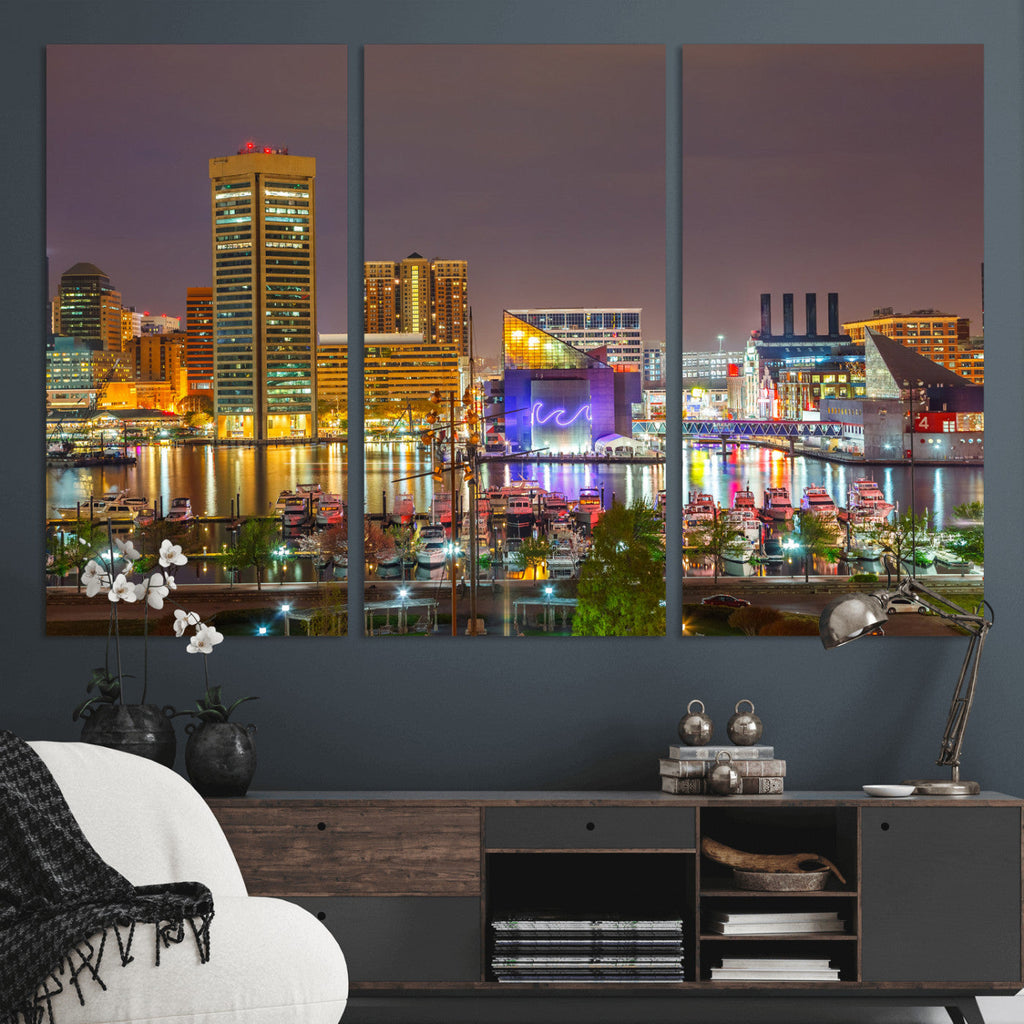 Baltimore Skyline Wall Art Canvas Print, Baltimore Downtown Night Cityscape