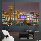 Baltimore Skyline Wall Art Canvas Print, Baltimore Downtown Night Cityscape
