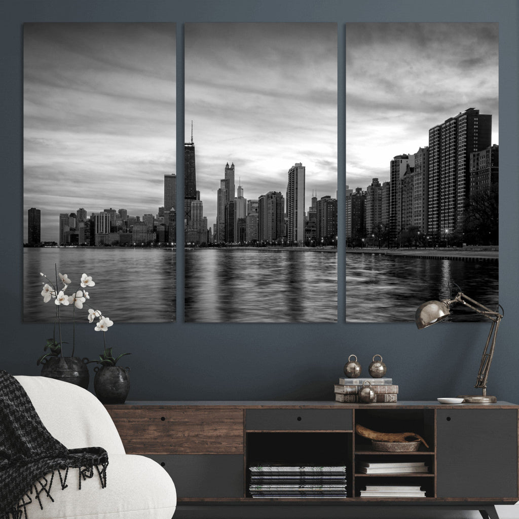 Chicago Wall Art Canvas Print, Chicago City Downtown Night Cityscape