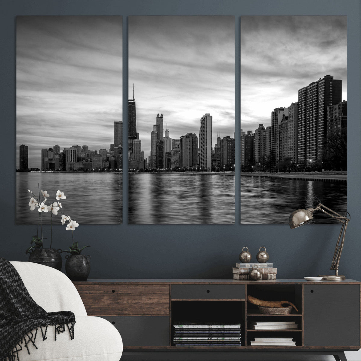 Chicago Wall Art Canvas Print, Chicago City Downtown Night Cityscape