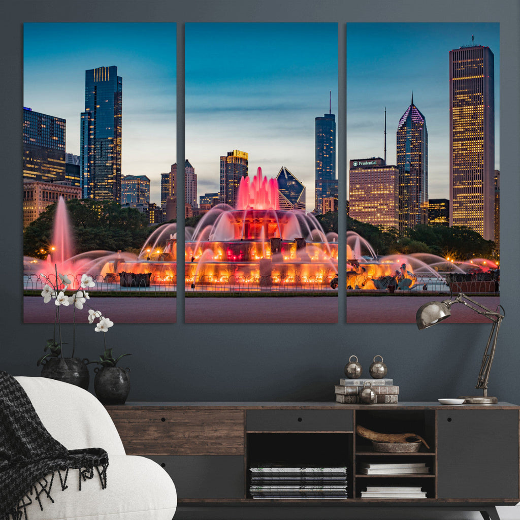 Chicago Wall Art Canvas Print - Chicago City Downtown Night Cityscape