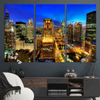 Chicago Wall Art Canvas Print - Chicago City Downtown Night Cityscape