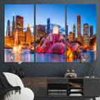 Chicago Wall Art Canvas Print, Chicago City Downtown Night Cityscape