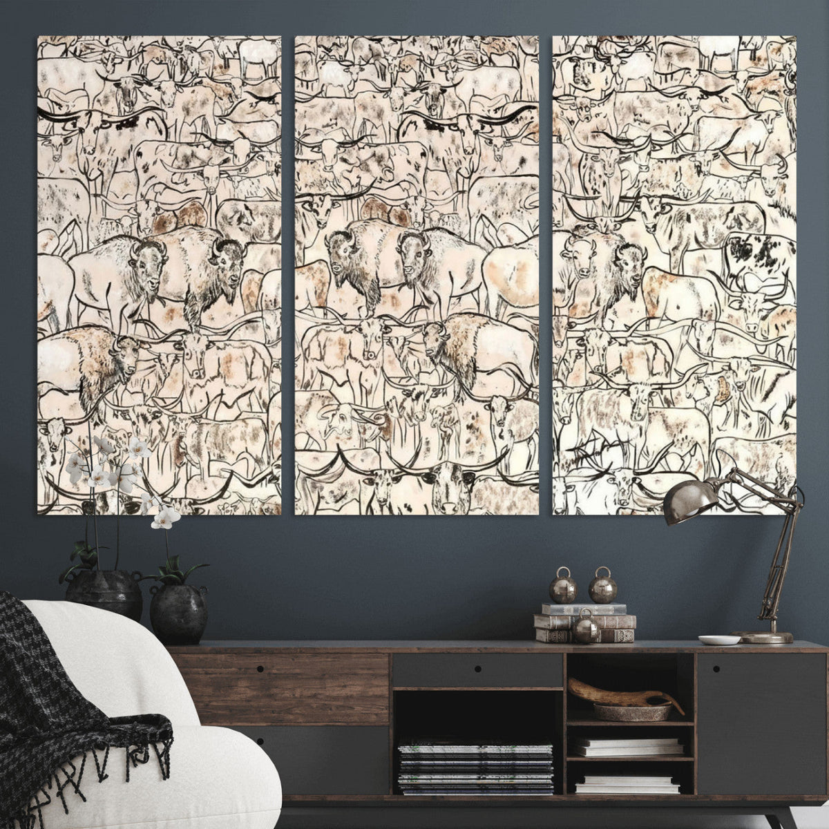 Abstract Bison Wall Art Canvas Print, Abstract Animal Art for Cabin Decor