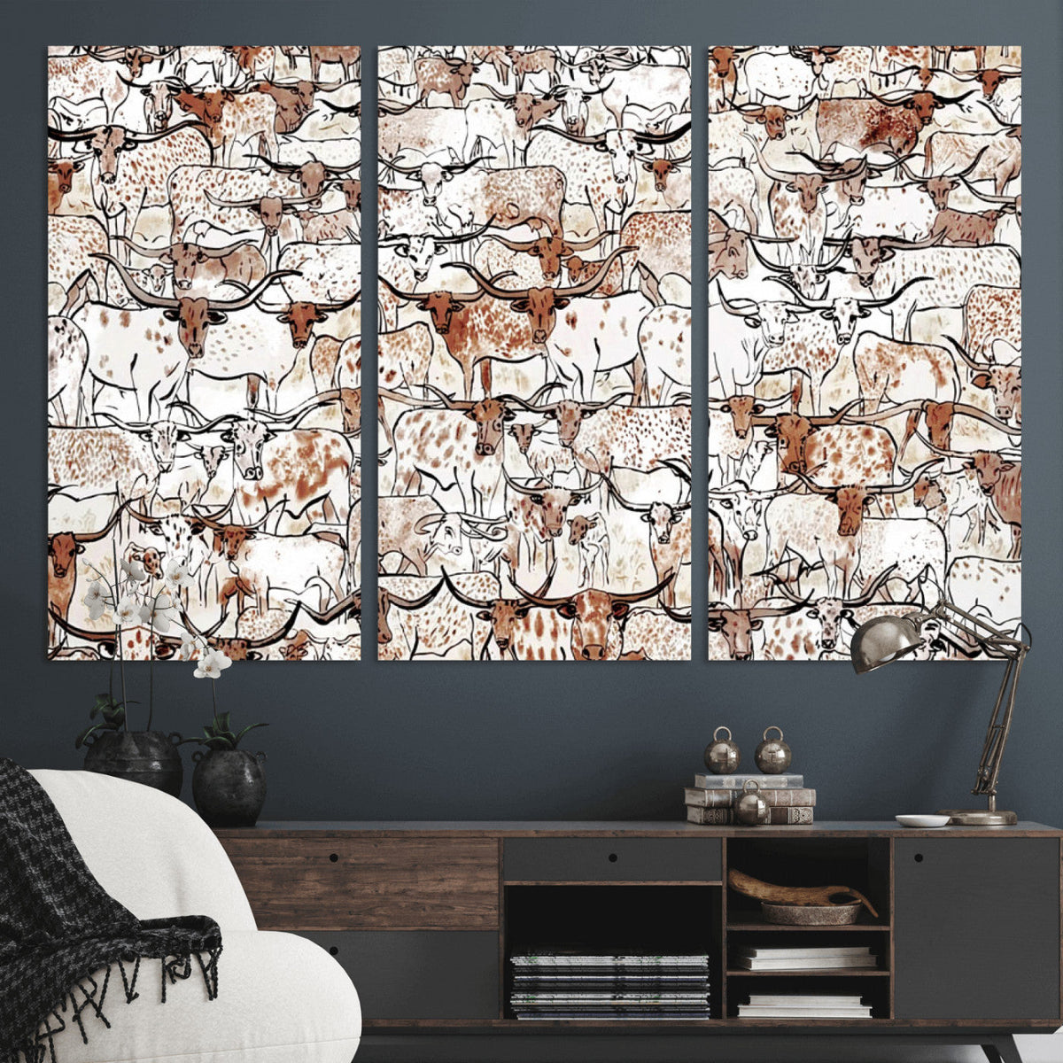 Abstract Longhorn Herd Wall Art Canvas Print