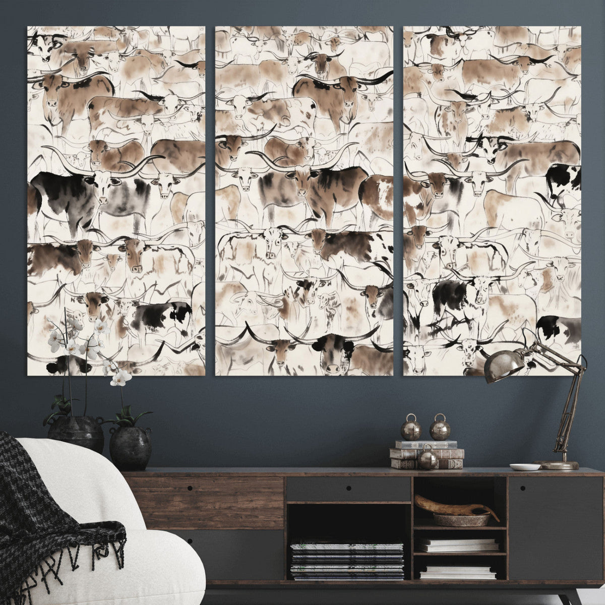 Abstract Texas Cow Canvas Print for Cabin and Western Home Decor