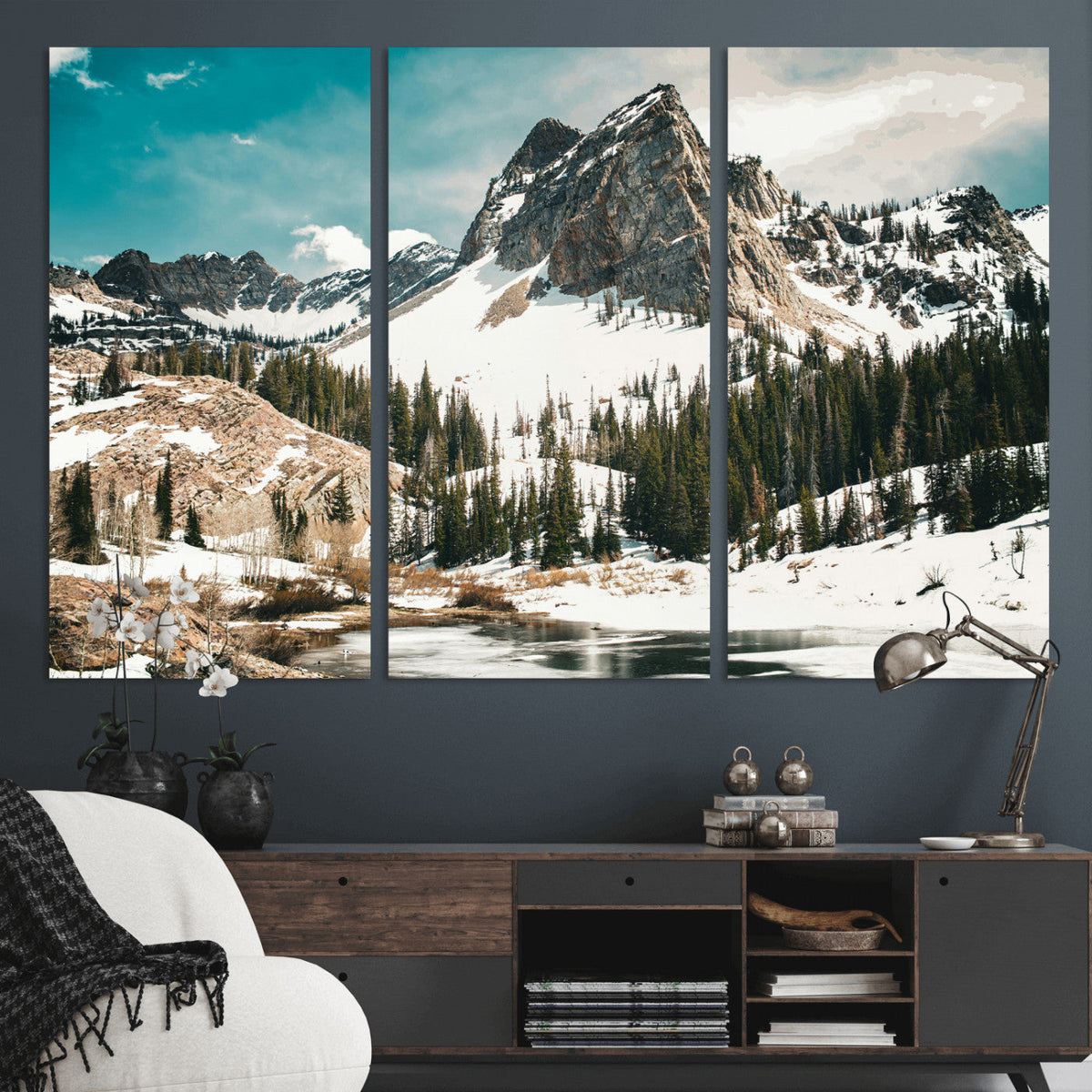 Snowy Mountain Wall Art Canvas Print, Alpine Pine Forest