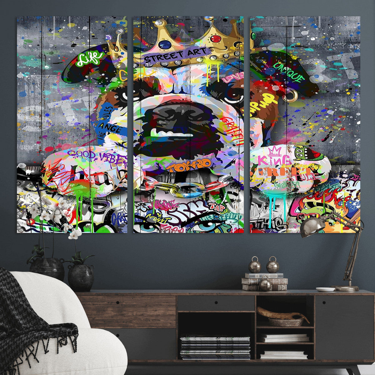 Graffiti Dog Wall Art Decor for Teen Bedroom | Abstract Graffiti Animal Canvas