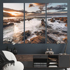 Rocky Coast Ocean Sunset Wall Art Canvas Print, Dramatic Seascape Nature Decor