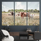 Texas Longhorn Cattle Wall Art Canvas Print, Western Ranch Landscape Decor