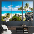 Tropical Beach Wall Art Canvas Print, Palm Tree Ocean Landscape Photography