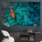 Turquoise Ocean Boat Wall Art Canvas Print