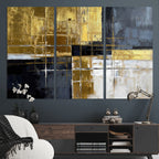 Gold Navy Abstract Wall Art Canvas Print, Modern Luxury Geometric Art for Living Room and Office