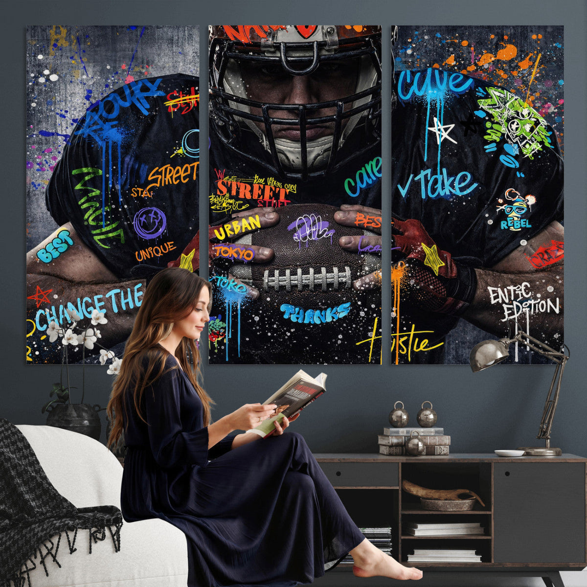 Graffiti American Football Player Street Art Wall Art Canvas Print