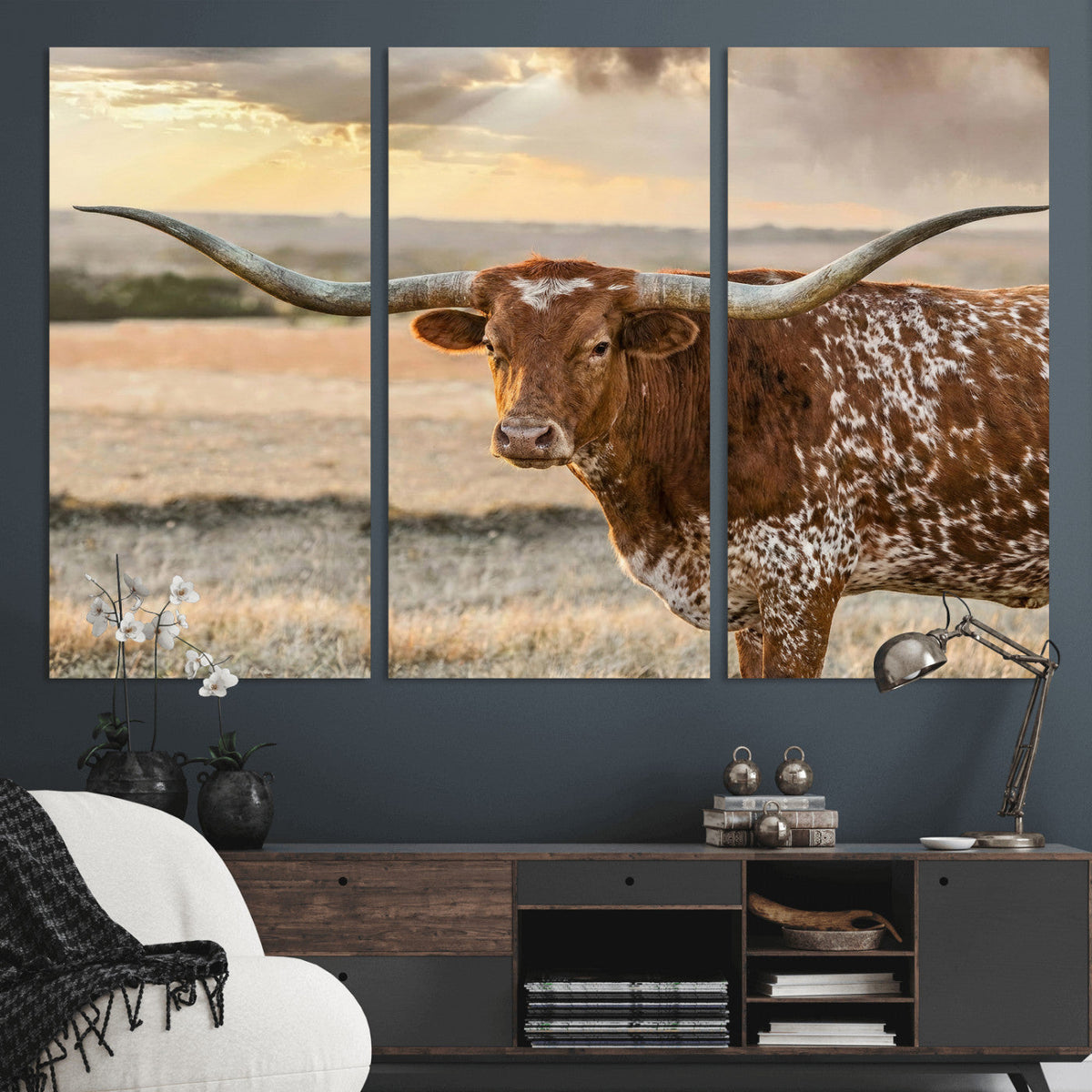 Texas Longhorn Wall Art Canvas Print, Western Ranch Bull Photography