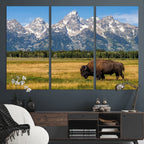 Bison in Mountain Landscape Wall Art Canvas Print, Western Decor