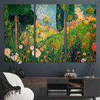 Gustav Klimt Boho Mountain Landscape Large Wall Art, Gold Sun and Flowers Print