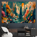Colorful Japanese Landscape Print: Maximalist Panoramic Wall Art