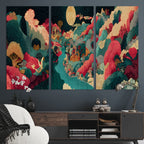 Colorful Japanese Landscape Print: Maximalist Panoramic Wall Art