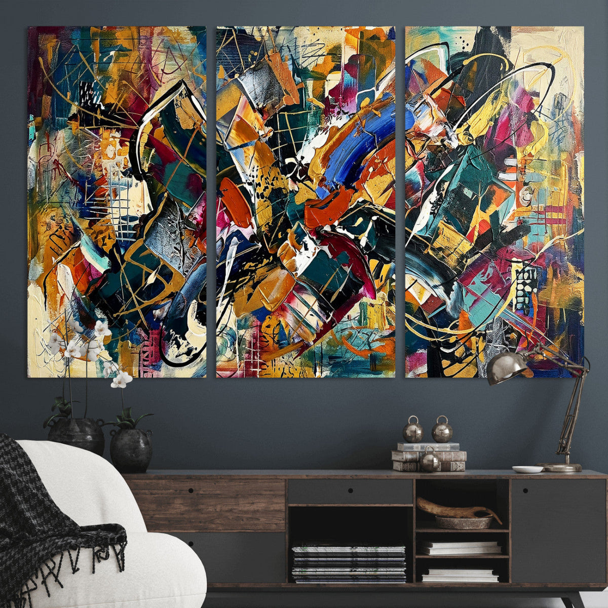 Geometric Abstract Wall Art Canvas Print, Orange Blue