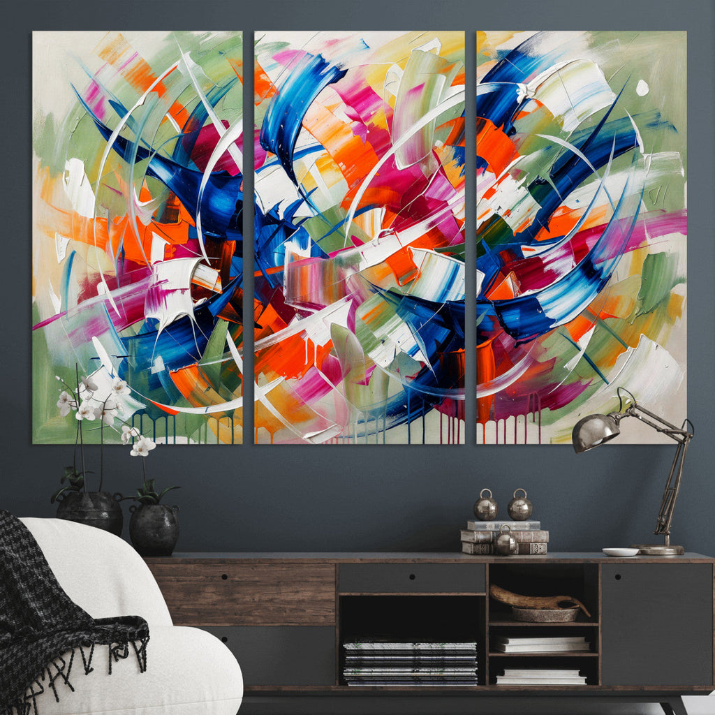 Geometric Abstract Wall Art Canvas Print, Orange Blue