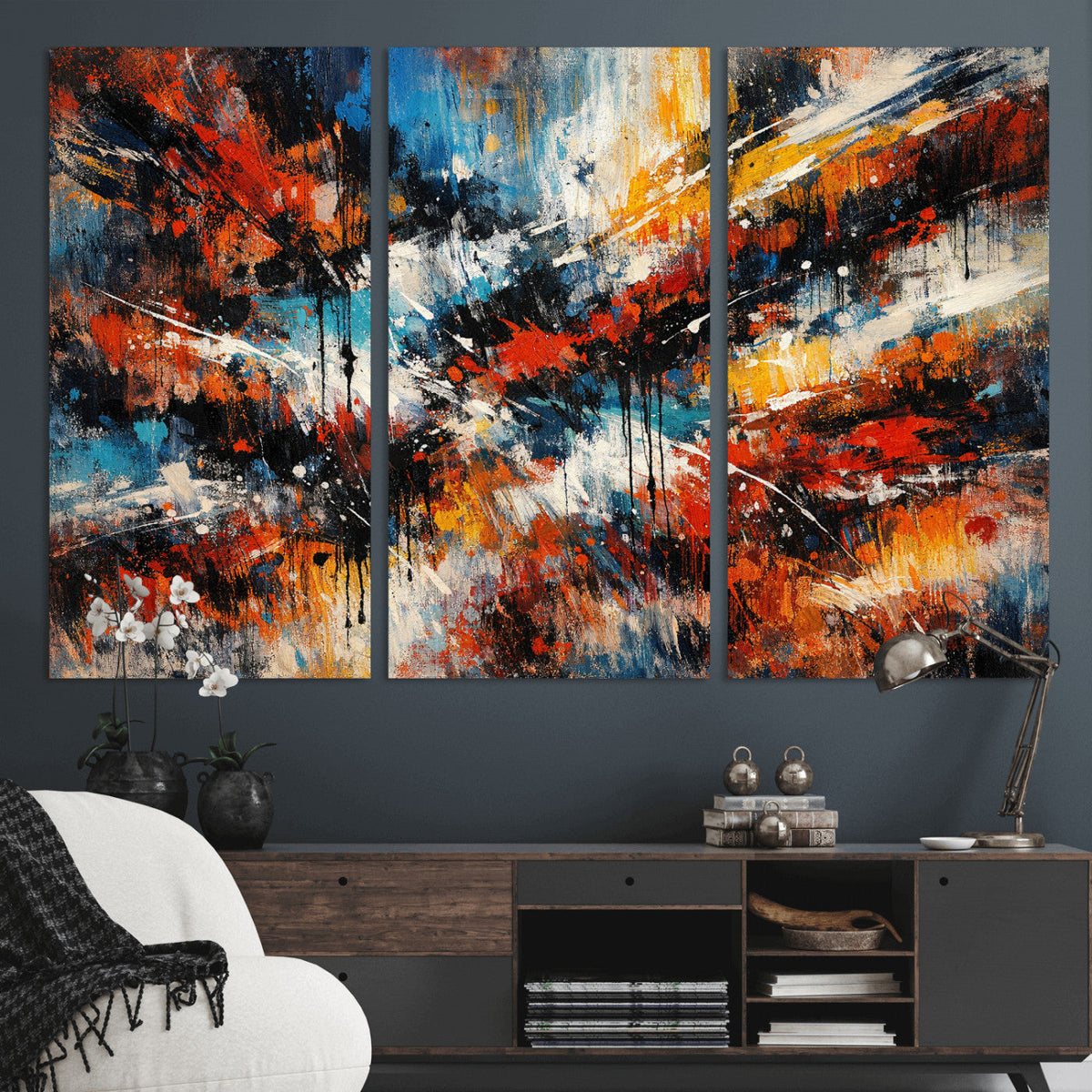 Lyrical Abstract Wall Art Canvas Print, Orange Blue Abstract