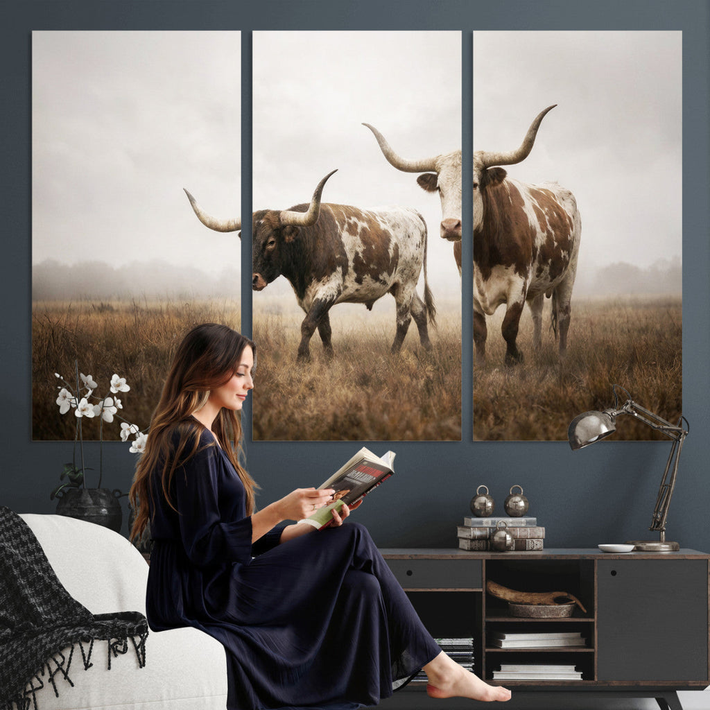 Texas Longhorn Canvas Wall Art Western Bull Desert, Rustic Farmhouse Wall Decor