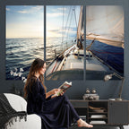 Sailboat Wall Art Canvas Print, Ocean Sunset Sailing Framed Artwork