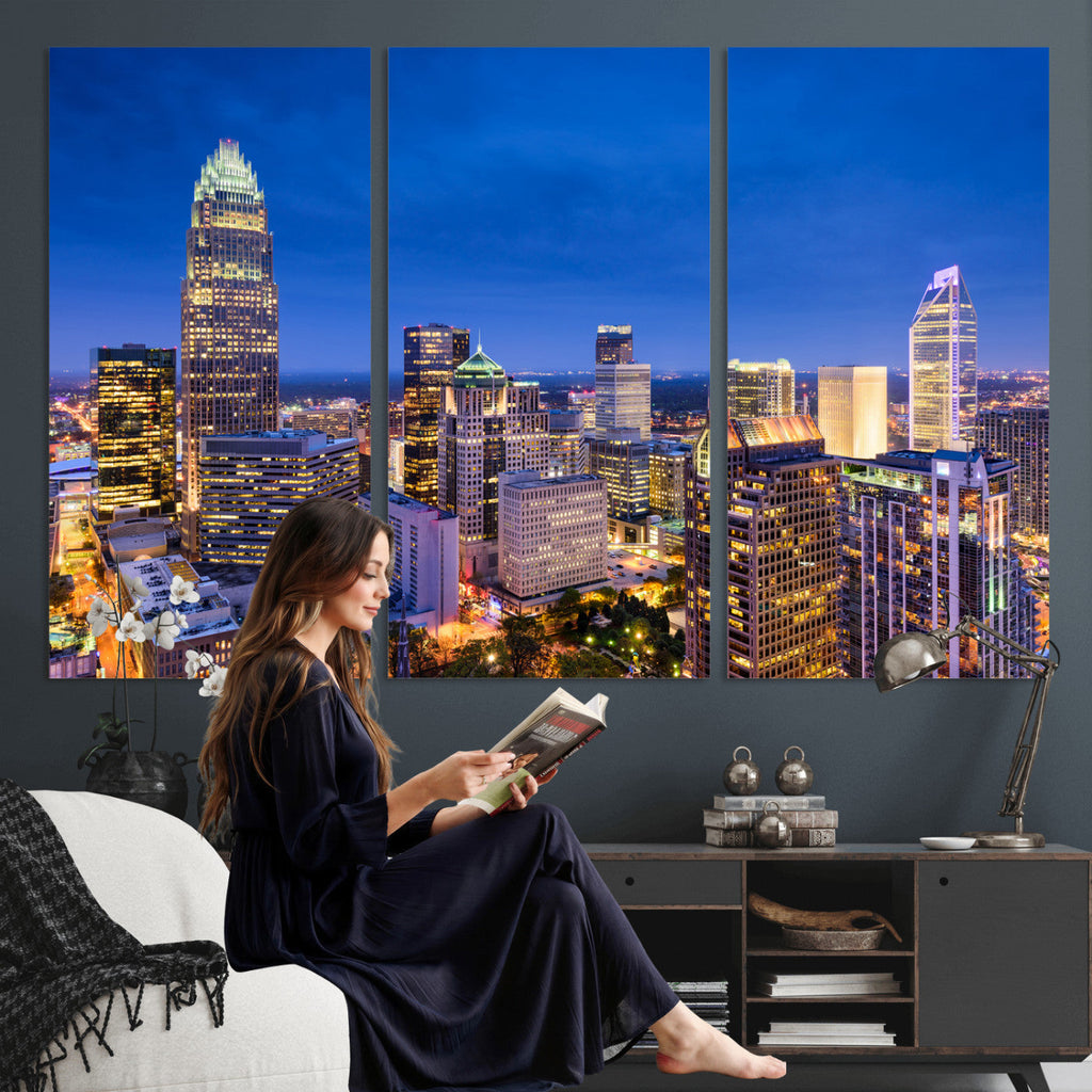 Charlotte Skyline Canvas Wall Art Print | North Carolina Cityscape