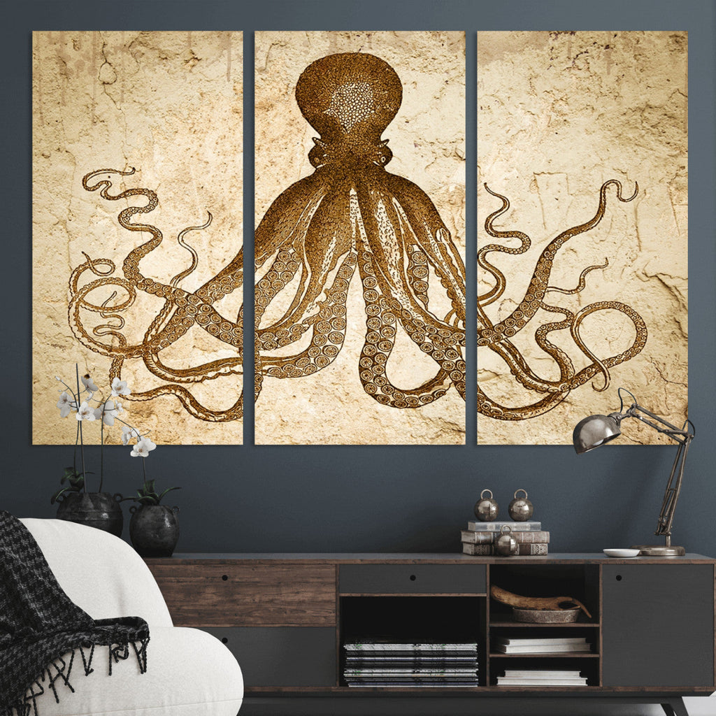 Sepia Octopus Wall Art Abstract Animal Canvas Print