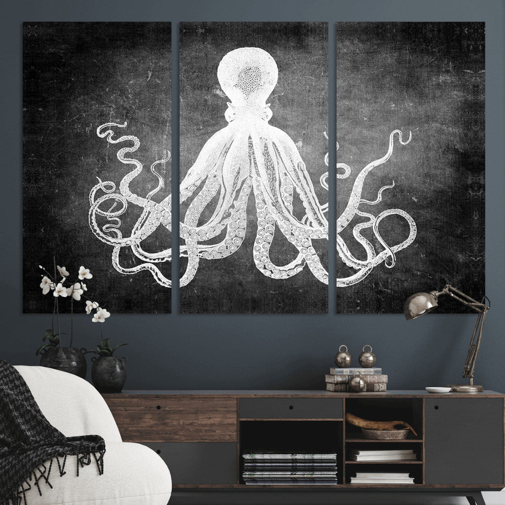 Black White Octopus Wall Art Canvas Print