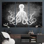 Black White Octopus Wall Art Canvas Print