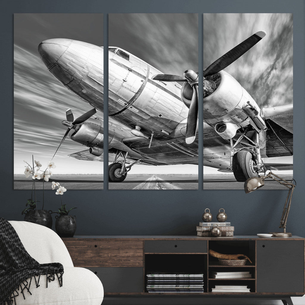 Vintage Airplane on Runway Canvas Print