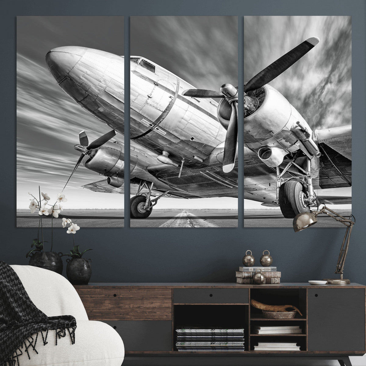 Vintage Airplane on Runway Canvas Print